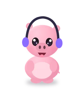 A cartoon pig wearing headphones